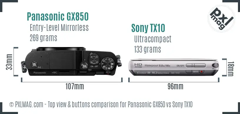 Panasonic GX850 vs Sony TX10 top view buttons comparison