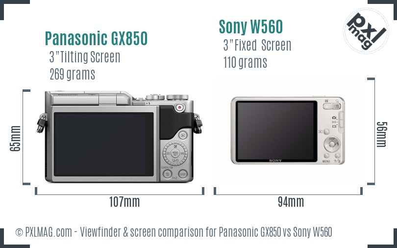 Panasonic GX850 vs Sony W560 Screen and Viewfinder comparison
