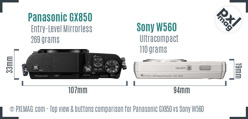 Panasonic GX850 vs Sony W560 top view buttons comparison