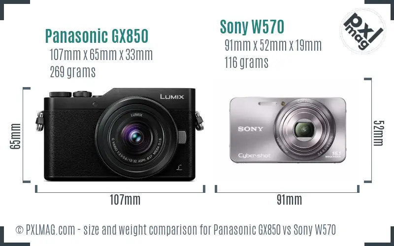 Panasonic GX850 vs Sony W570 size comparison