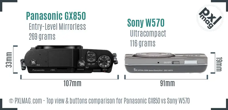 Panasonic GX850 vs Sony W570 top view buttons comparison