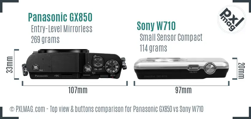 Panasonic GX850 vs Sony W710 top view buttons comparison