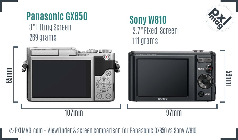 Panasonic GX850 vs Sony W810 Screen and Viewfinder comparison
