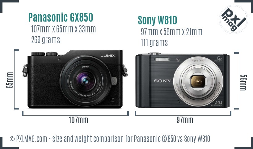 Panasonic GX850 vs Sony W810 size comparison