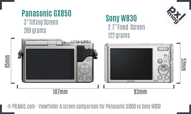 Panasonic GX850 vs Sony W830 Screen and Viewfinder comparison
