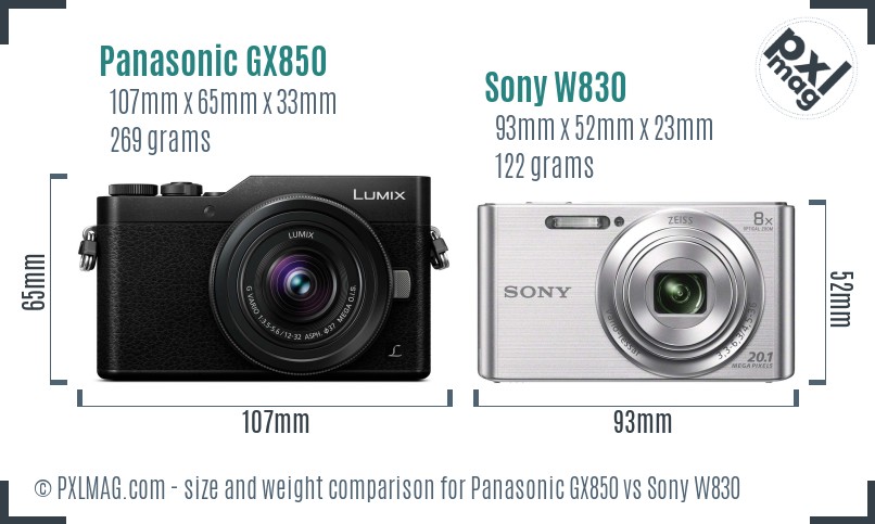 Panasonic GX850 vs Sony W830 size comparison