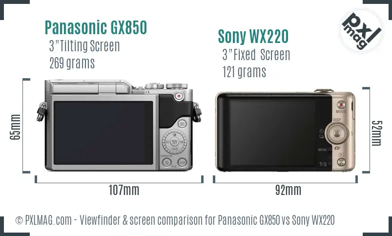 Panasonic GX850 vs Sony WX220 Screen and Viewfinder comparison