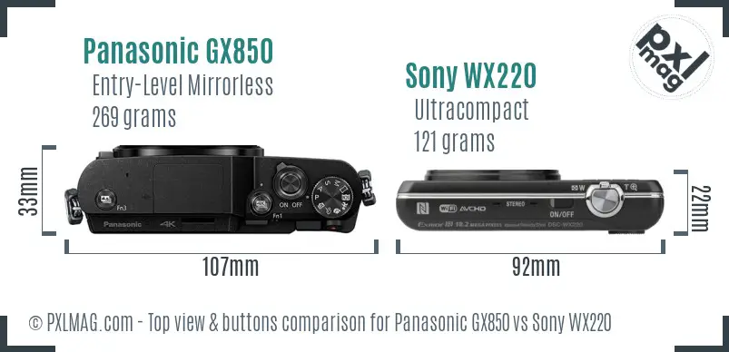 Panasonic GX850 vs Sony WX220 top view buttons comparison