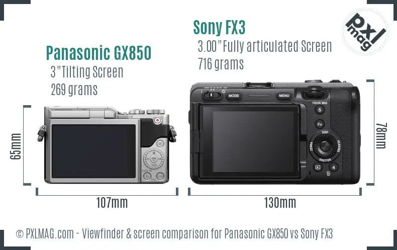 Panasonic GX850 vs Sony FX3 Screen and Viewfinder comparison