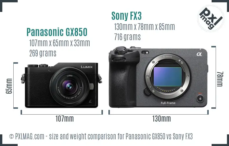 Panasonic GX850 vs Sony FX3 size comparison
