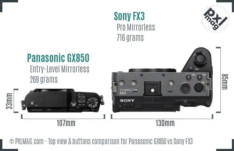 Panasonic GX850 vs Sony FX3 top view buttons comparison