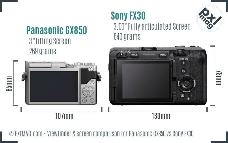 Panasonic GX850 vs Sony FX30 Screen and Viewfinder comparison Panasonic GX850 vs Sony FX30 Screen and Viewfinder comparison