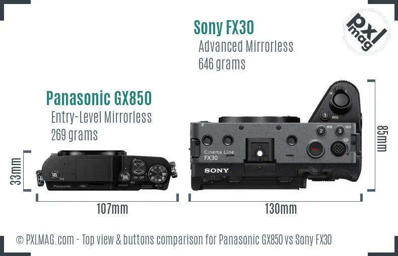 Panasonic GX850 vs Sony FX30 top view buttons comparison Panasonic GX850 vs Sony FX30 top view buttons comparison