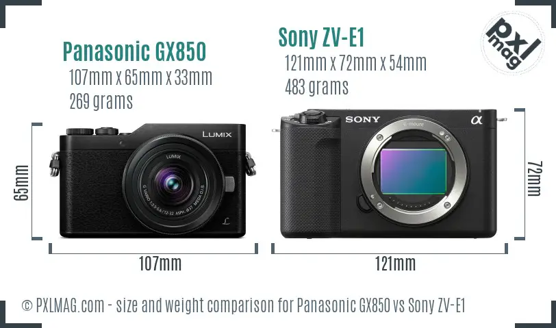 Panasonic GX850 vs Sony ZV-E1 size comparison