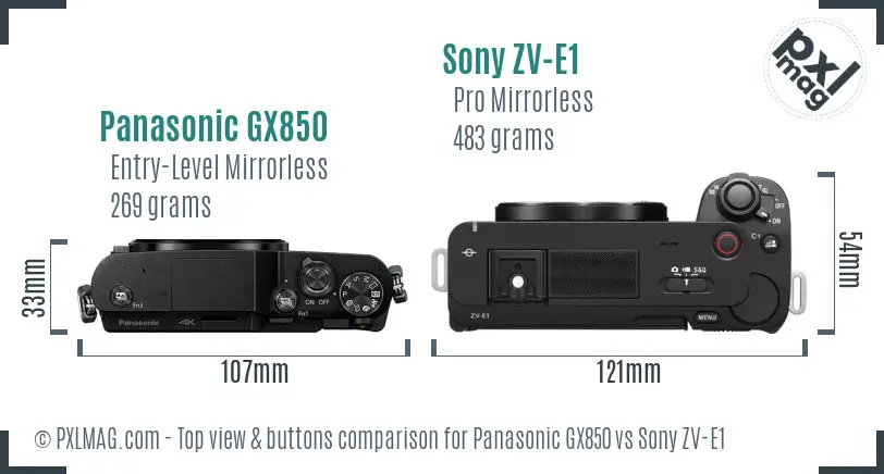 Panasonic GX850 vs Sony ZV-E1 top view buttons comparison