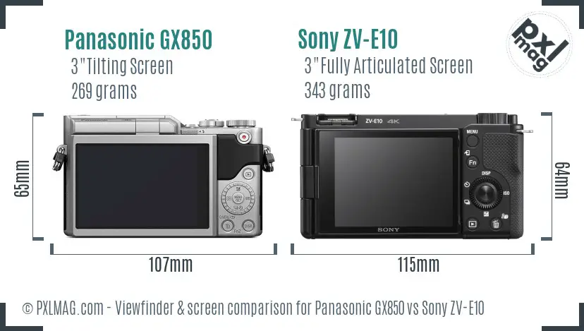 Panasonic GX850 vs Sony ZV-E10 Screen and Viewfinder comparison