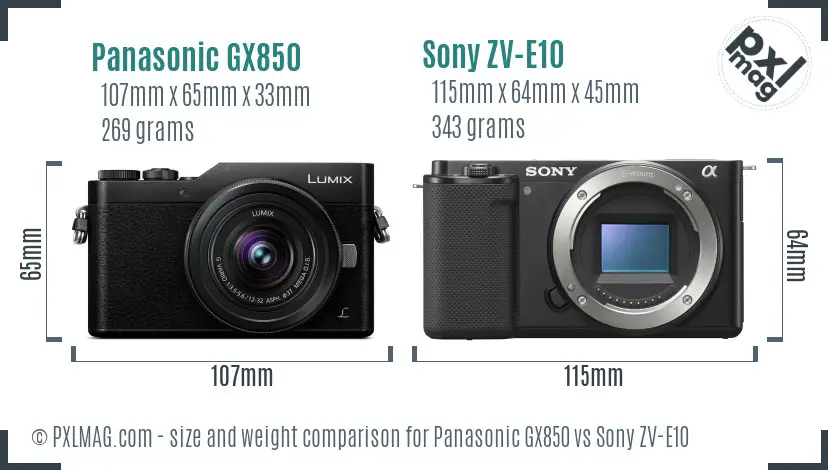 Panasonic GX850 vs Sony ZV-E10 size comparison