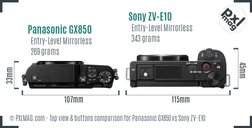 Panasonic GX850 vs Sony ZV-E10 top view buttons comparison
