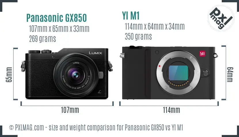 Panasonic GX850 vs YI M1 size comparison