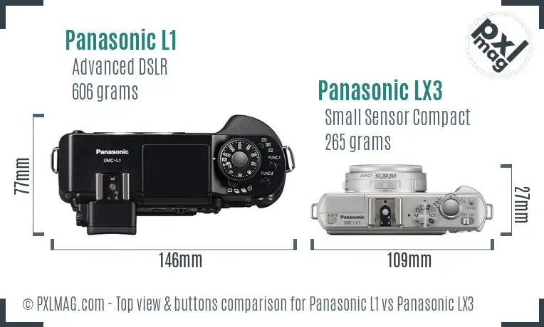 Panasonic L1 vs Panasonic LX3 top view buttons comparison