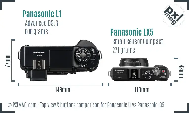 Panasonic L1 vs Panasonic LX5 top view buttons comparison