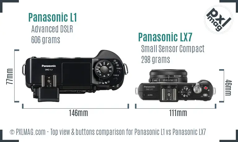 Panasonic L1 vs Panasonic LX7 top view buttons comparison