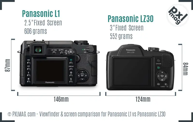 Panasonic L1 vs Panasonic LZ30 Screen and Viewfinder comparison