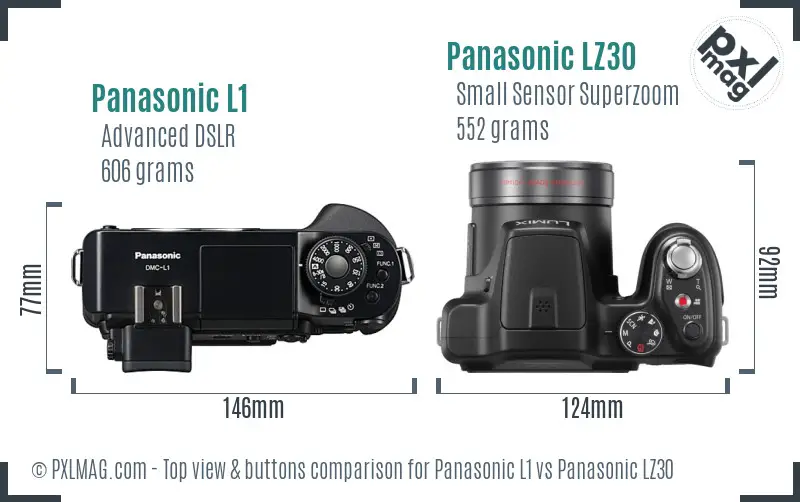 Panasonic L1 vs Panasonic LZ30 top view buttons comparison
