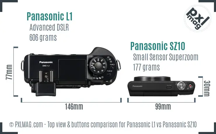 Panasonic L1 vs Panasonic SZ10 top view buttons comparison