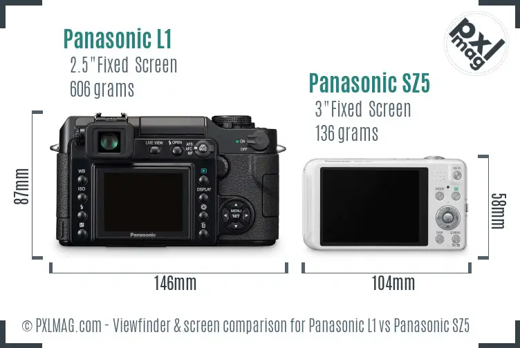 Panasonic L1 vs Panasonic SZ5 Screen and Viewfinder comparison