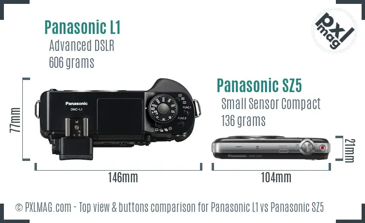 Panasonic L1 vs Panasonic SZ5 top view buttons comparison