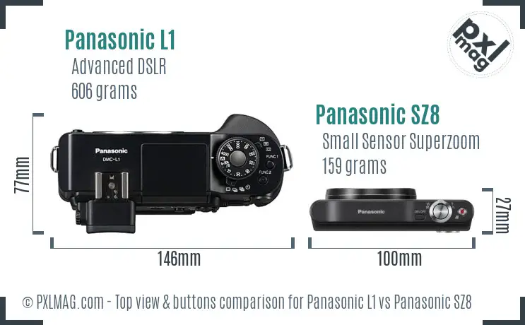 Panasonic L1 vs Panasonic SZ8 top view buttons comparison