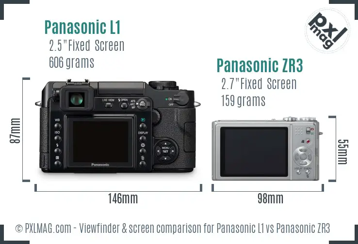 Panasonic L1 vs Panasonic ZR3 Screen and Viewfinder comparison