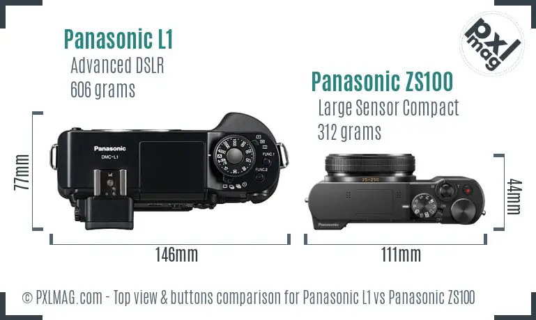 Panasonic L1 vs Panasonic ZS100 top view buttons comparison