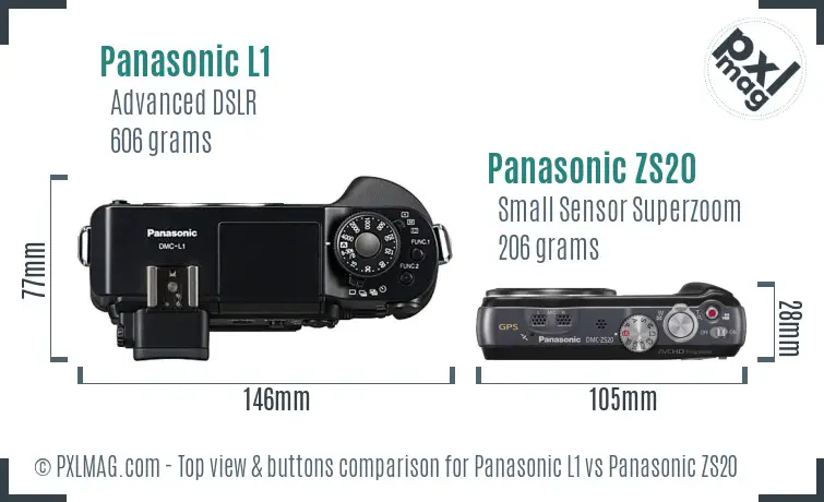 Panasonic L1 vs Panasonic ZS20 top view buttons comparison