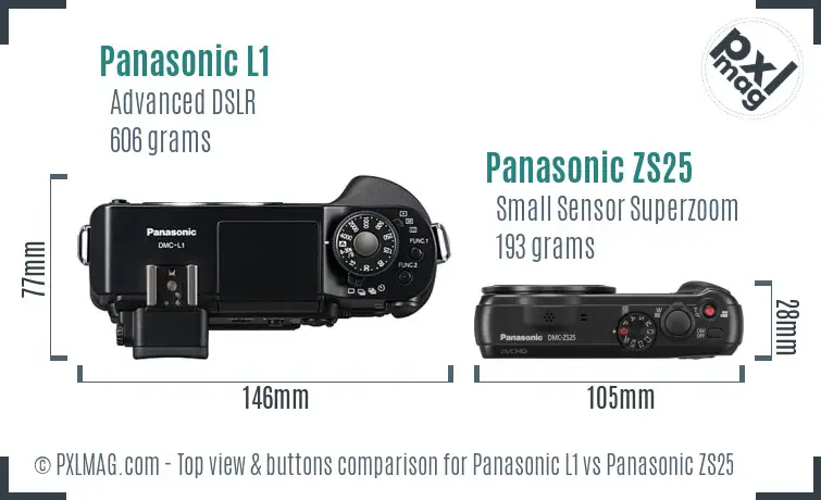Panasonic L1 vs Panasonic ZS25 top view buttons comparison