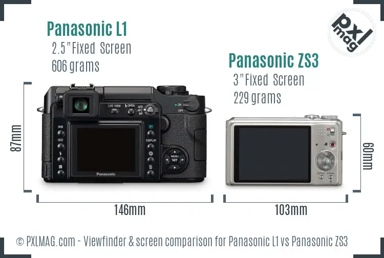 Panasonic L1 vs Panasonic ZS3 Screen and Viewfinder comparison
