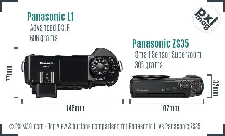 Panasonic L1 vs Panasonic ZS35 top view buttons comparison