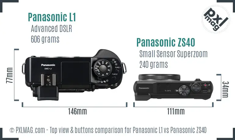 Panasonic L1 vs Panasonic ZS40 top view buttons comparison