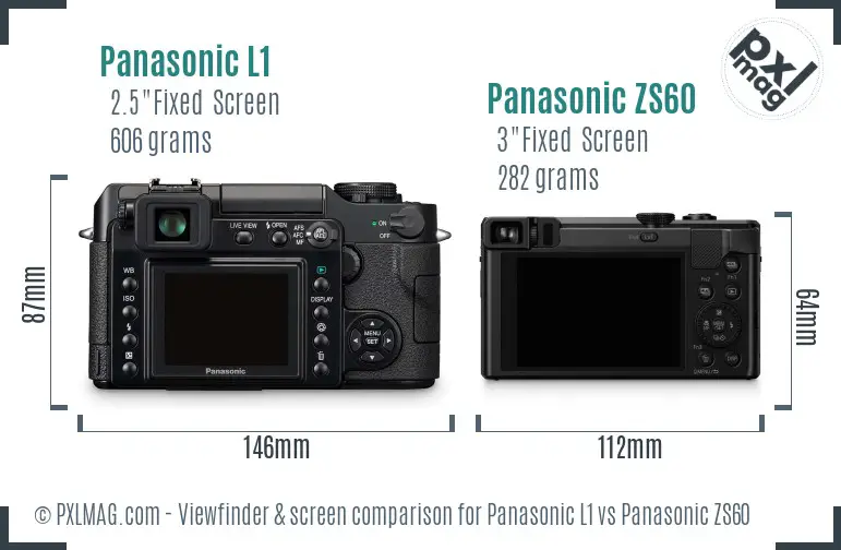Panasonic L1 vs Panasonic ZS60 Screen and Viewfinder comparison