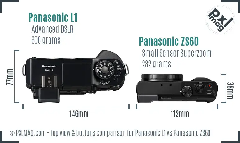 Panasonic L1 vs Panasonic ZS60 top view buttons comparison