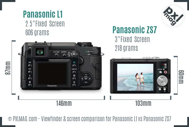 Panasonic L1 vs Panasonic ZS7 Screen and Viewfinder comparison