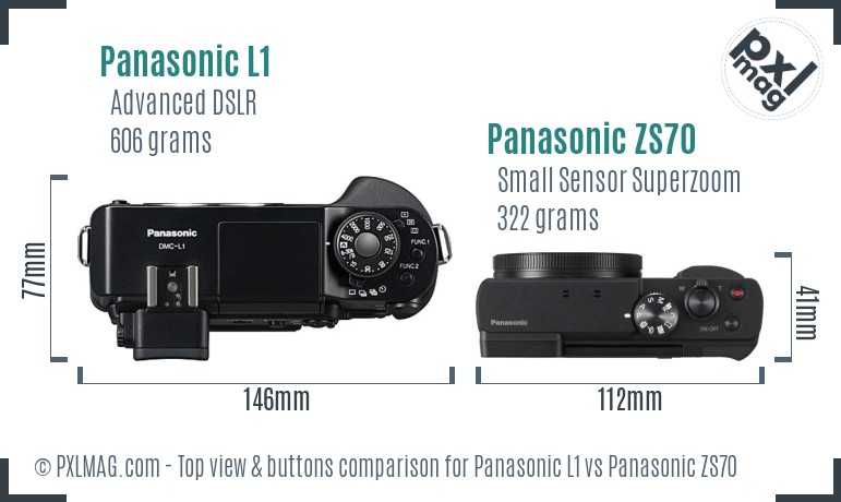 Panasonic L1 vs Panasonic ZS70 top view buttons comparison