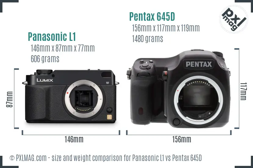 Panasonic L1 vs Pentax 645D size comparison