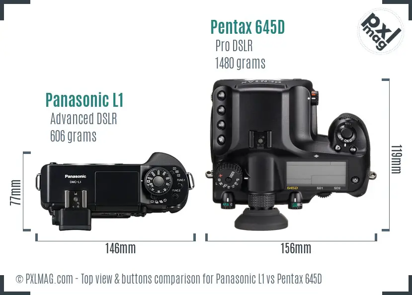 Panasonic L1 vs Pentax 645D top view buttons comparison