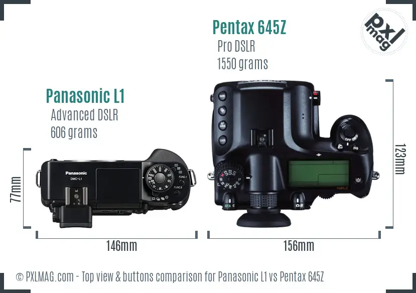 Panasonic L1 vs Pentax 645Z top view buttons comparison