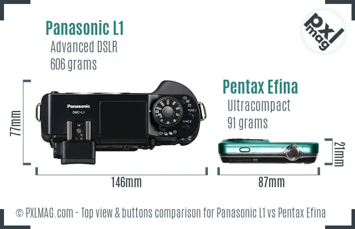 Panasonic L1 vs Pentax Efina top view buttons comparison