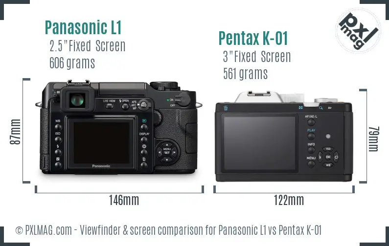 Panasonic L1 vs Pentax K-01 Screen and Viewfinder comparison