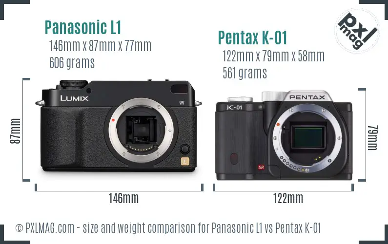 Panasonic L1 vs Pentax K-01 size comparison