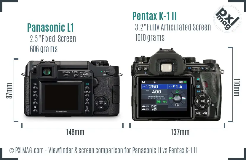 Panasonic L1 vs Pentax K-1 II Screen and Viewfinder comparison